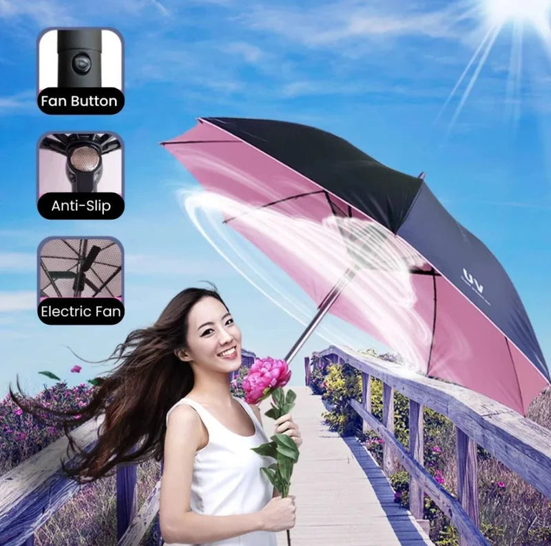 2-in-1 Cooling Fan Umbrella ☂️❄️ | مظلة تبريد 2 في 1 مع مروحة